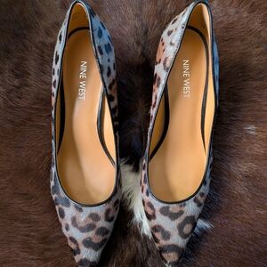 Nine West Calfhair Animal Print Pointed Kitten Heels Size 8 1/2 M